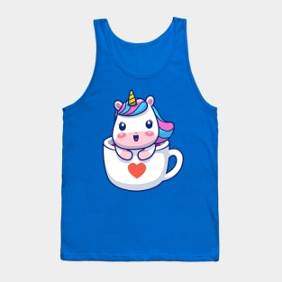 Cute Unicorn In Mug Heart Cartoon Tank Top